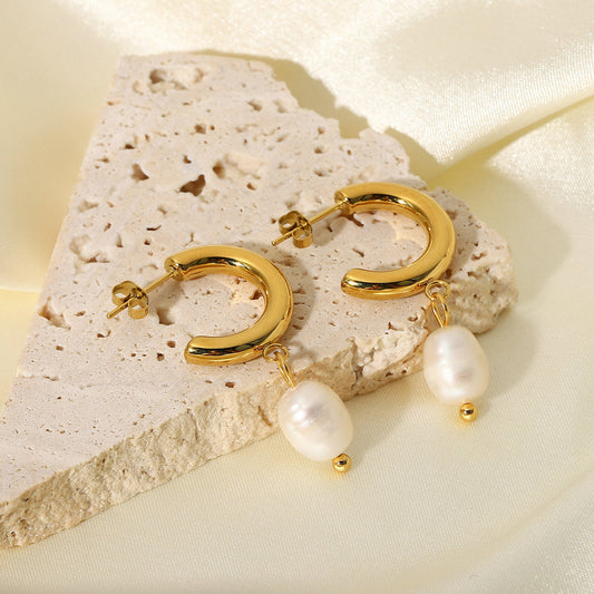 18K Plated Pearl Accent Earrings