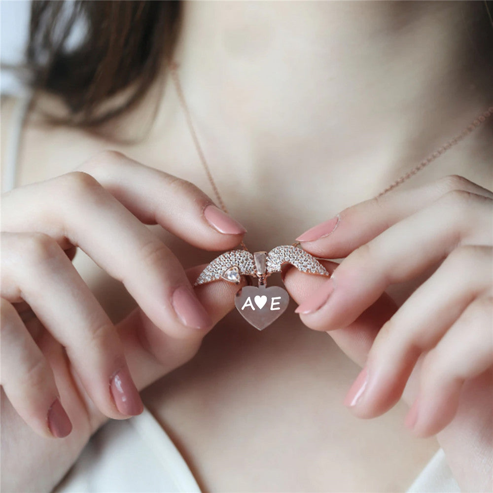 Personalized Heart Wing Necklace
