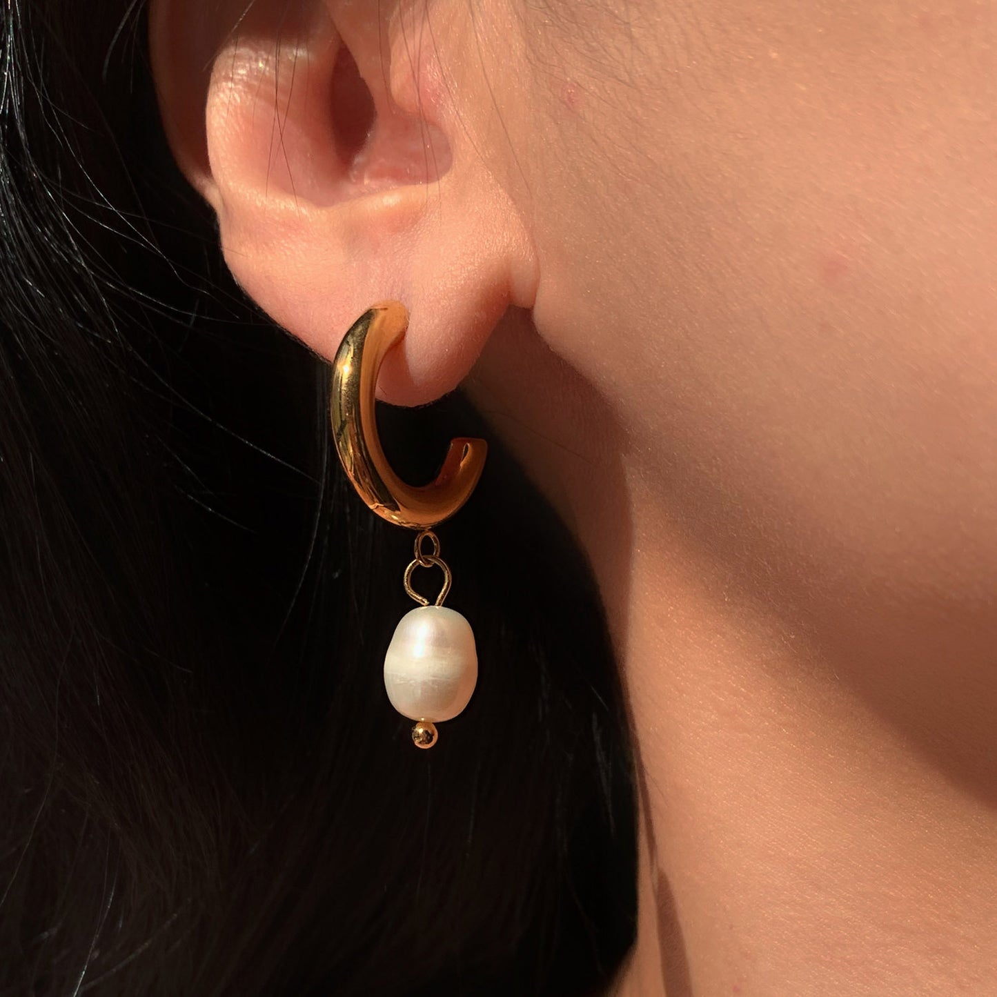 18K Plated Pearl Accent Earrings