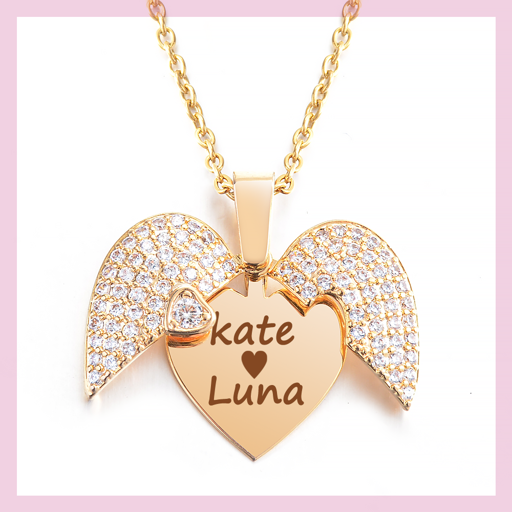 Personalized Heart Wing Necklace